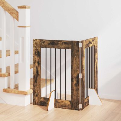 vidaXL Brána pre psov so stojanmi 2 pcs Dymový dub 60 x 80 cm