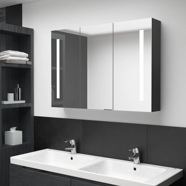 vidaXL LED kúpeľňová zrkadlová skrinka 89x14x62 cm žiarivá čierna