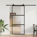 vidaXL Posuvné dvere s kovaním čierne 90x205 cm tvrdené sklo