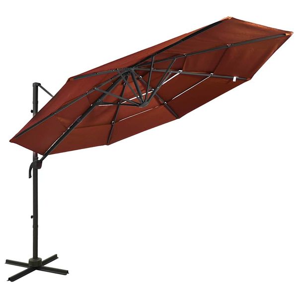 vidaXL 4-stupňový záhradný slnečník, hliníková tyč, tehlový 3x3 m