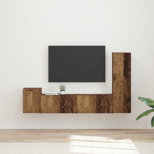 vidaXL Zostava TV skriniek Nástenný 4 pcs Staré drevo Kompozitné drevo