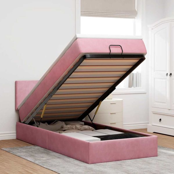 vidaXL Osmanská posteľ s matracom a LED ružová 80x200cm zamat