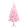 vidaXL Osvetlený umelý vianočný stromček s guľami, ružový 150 cm, PVC