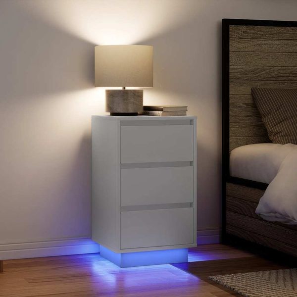 vidaXL Nočná skrinka s LED osvetlením Biela 38x34x65 cm