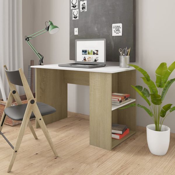 vidaXL Stôl biely a dub sonoma 110x60x73 cm drevotrieska