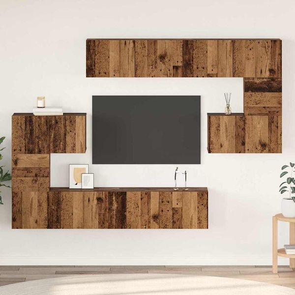 vidaXL Zostava TV skriniek Nástenný 8 pcs Staré drevo Kompozitné drevo