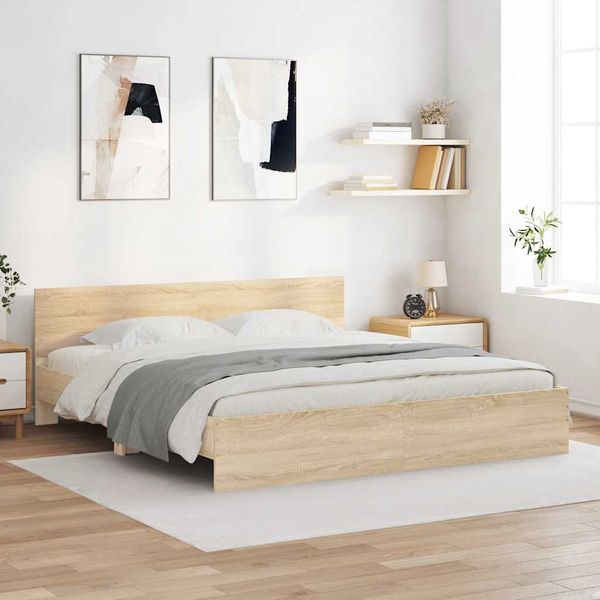 vidaXL Posteľný rám s čelom dub sonoma 200x200 cm
