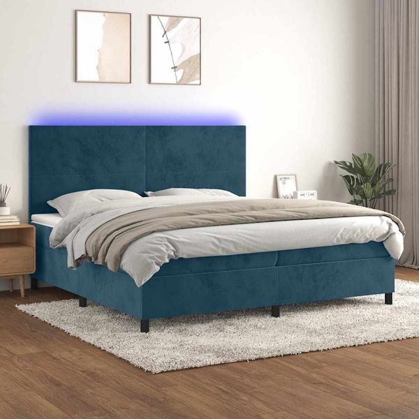 vidaXL Posteľný rám boxsping matrac a LED tmavomodrý 200x200 cm zamat