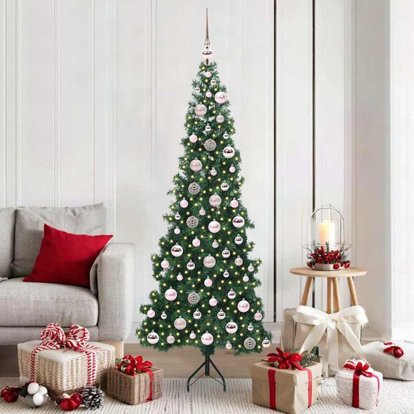 vidaXL Rohový umelý vianočný strom s 300 LED-i Zelená 180 cm PVC a kov