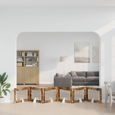 vidaXL Skladacia psia brána so stojanmi 6 ks Dymový dub 482 cm