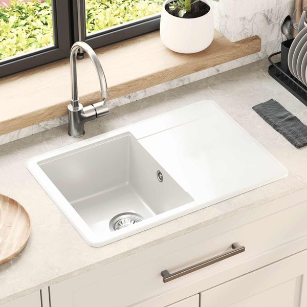 vidaXL Drez Biela 670 x 460 mm 80% Kvárc a 20% Živica