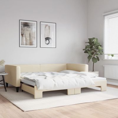 vidaXL Denná posteľ s rozkladacou posteľou krémová 100x200 cm látka