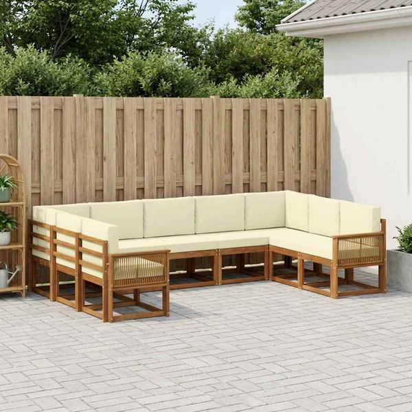 vidaXL Záhradná súprava gaučov s vankúšom 9 pcs Prírodná a krémová