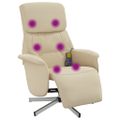 vidaXL Masážne sklápacie kreslo s podnožkou krémové látkové