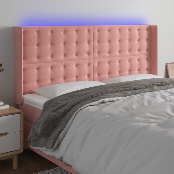 vidaXL Čelo postele s LED ružové 183x16x118/128 cm zamat