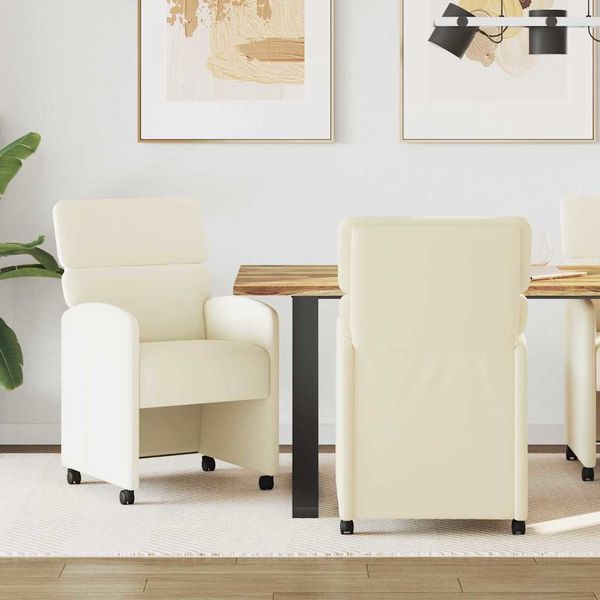 vidaXL Jedálenské stoličky na kolieskach 2 pcs Krémová 58 x 65 x 98 cm