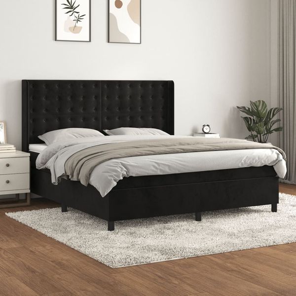 vidaXL Posteľný rám boxspring s matracom čierny 160x200 cm zamat