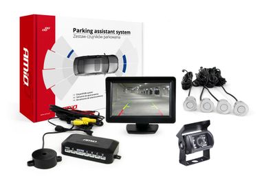 Parkovací asistent TFT01 4,3" s kamerou HD-501-IR 4 senzory strieborné