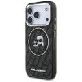 Puzdro Karl Lagerfeld Magsafe IML glitter case s kovovým rámom fotoaparátu a tlačidlami, hlavy Karla a Choupette na opakovanom logu KL pre iPhone 17 Pro čierne
