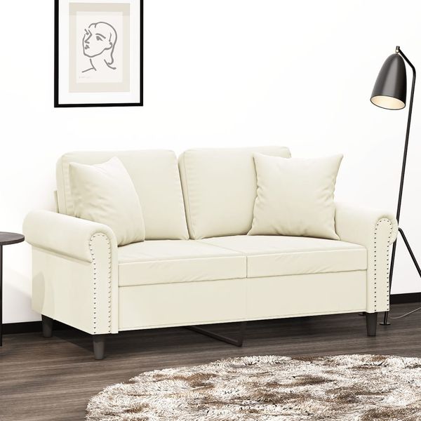 vidaXL 2-miestna pohovka s vankúšmi krémová 120 cm zamat