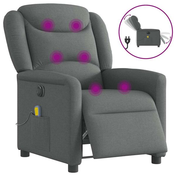 vidaXL Elektrické masážne sklápacie kreslo tmavosivé látka