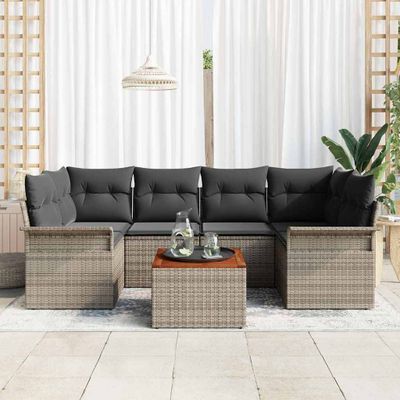 vidaXL Súprava záhradných pohoviek s úložiskom 7 pcs Sivá polyratan