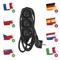Predlžovací kábel 2 m / 3 zásuvky / čierny / PVC / 1 mm2