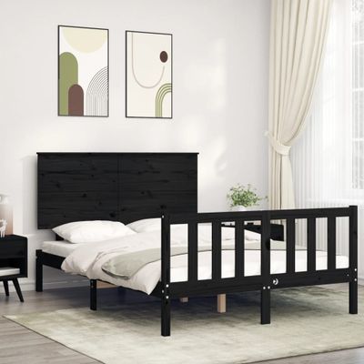 vidaXL Rám postele s čelom čierny 140x190 cm masívne drevo