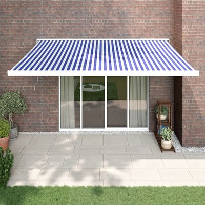 VidaXL Zaťahovacia markíza modrá a biela 4,5x3 m látka a hliník