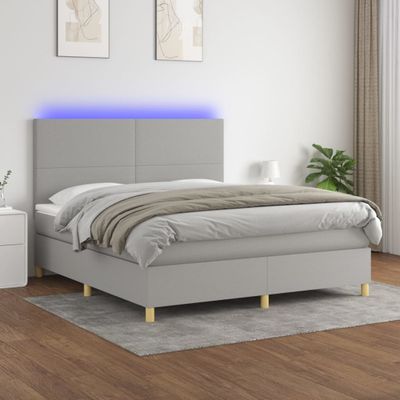 vidaXL Posteľ boxsping s matracom a LED bledosivá 180x200 cm látka