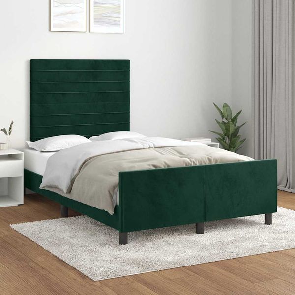 vidaXL Posteľ bez matracom tmavozelená 120x190 cm zamat