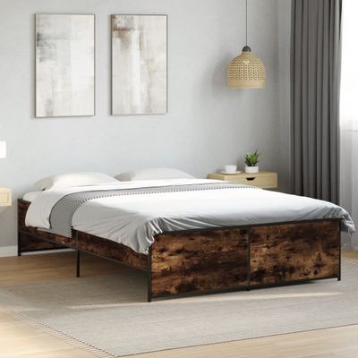 vidaXL Posteľný rám dymový dub 135x190 cm kompozitné drevo a kov