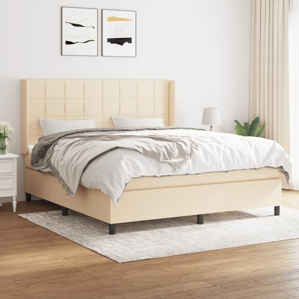vidaXL Posteľný rám boxspring s matracom krémový 180x200 cm látka