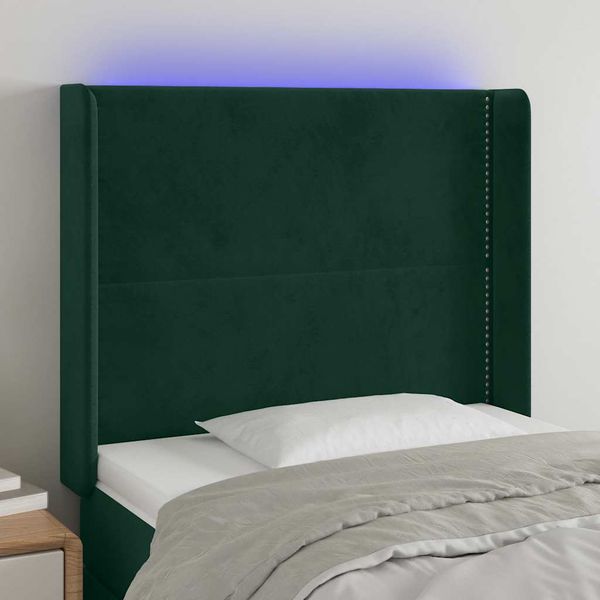 vidaXL Čelo postele s LED tmavozelené 83x16x118/128 cm zamat
