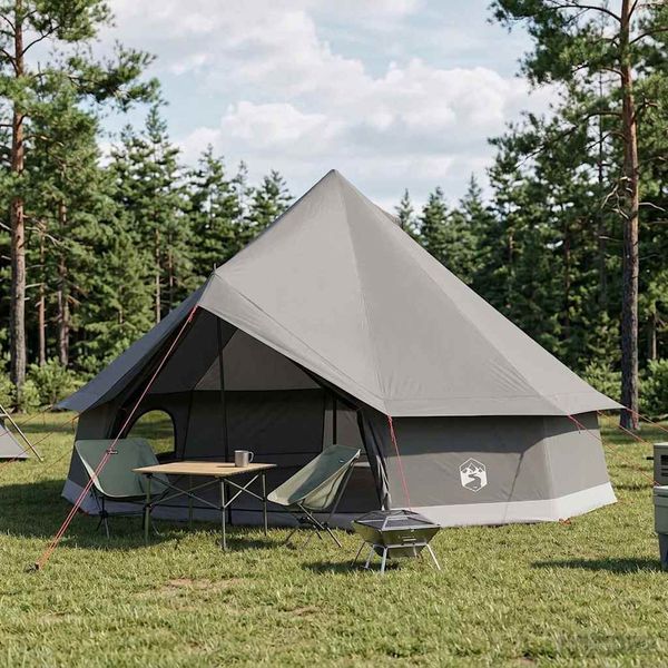 vidaXL Tipi stan 10-miestny Hnedá Šedá Polyester a oceľ