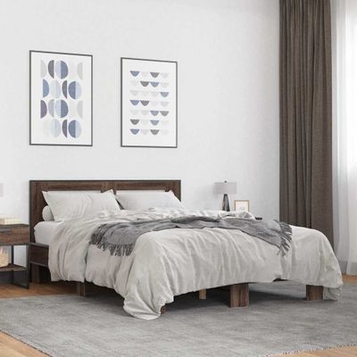 vidaXL Posteľný rám hnedý dub 140x190 cm kompozitné drevo a kov