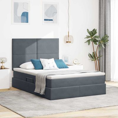 vidaXL Postel s úložným prostorem a matrací Tmavo šedá 140 x 200 cm