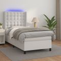 vidaXL Boxspring posteľ s matracom a LED biela 90x190 cm umelá koža