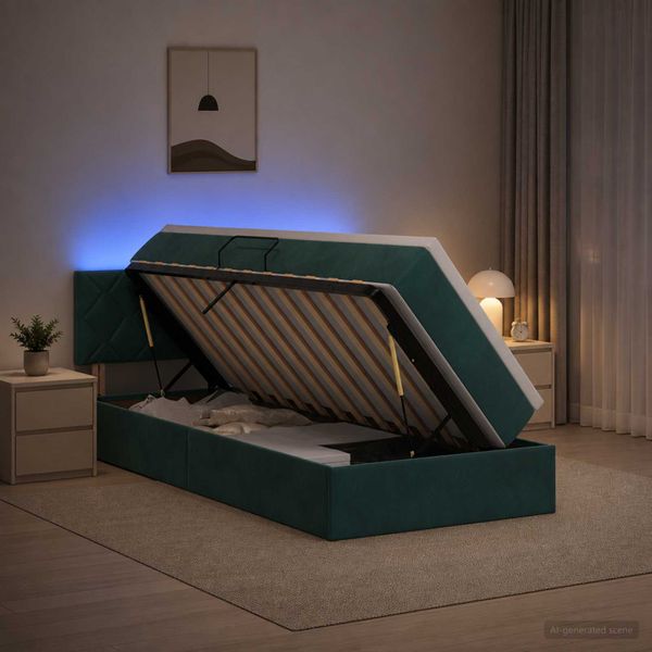 vidaXL LED úložná posteľ s matracom Tmavozelená 90 x 200 cm Zamat