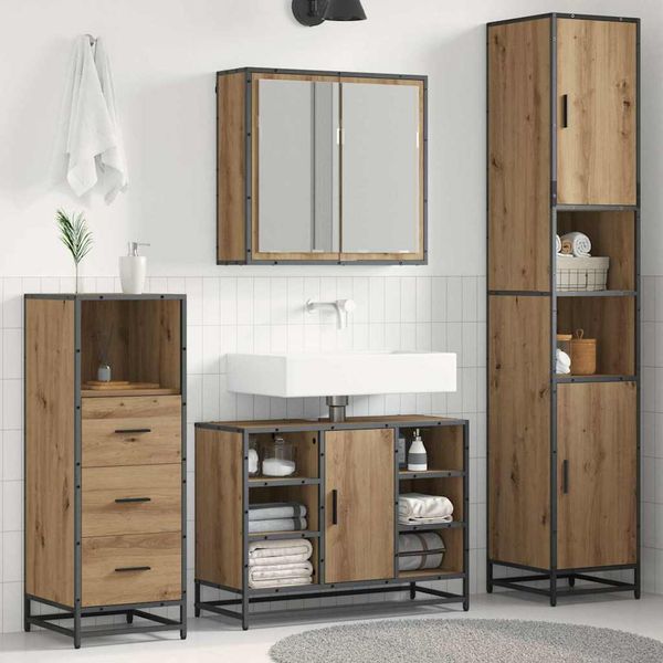 vidaXL Sada kúpeľňového nábytku 3 pcs Remeselný dub Kompozitné drevo