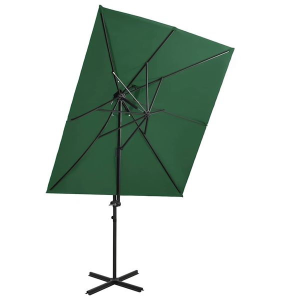 vidaXL Závesný záhradný slnečník, dvojitá strieška, zelený 250x250 cm