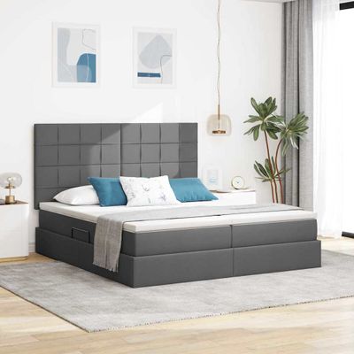 vidaXL LED úložná posteľ s matracom Tmavosivá 180 x 200 cm Látka