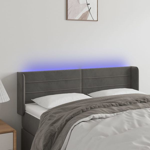 vidaXL Čelo postele s LED tmavosivé 147x16x78/88 cm zamat
