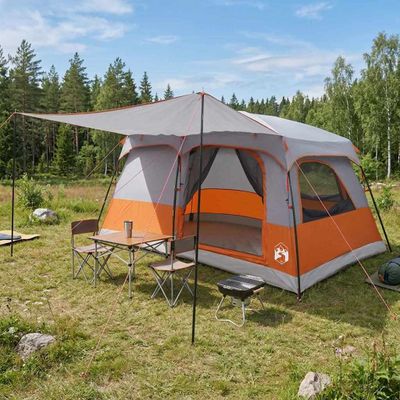 vidaXL Rodinný stan so strechou Šedá a oranžová 420 x 305 x 200 cm