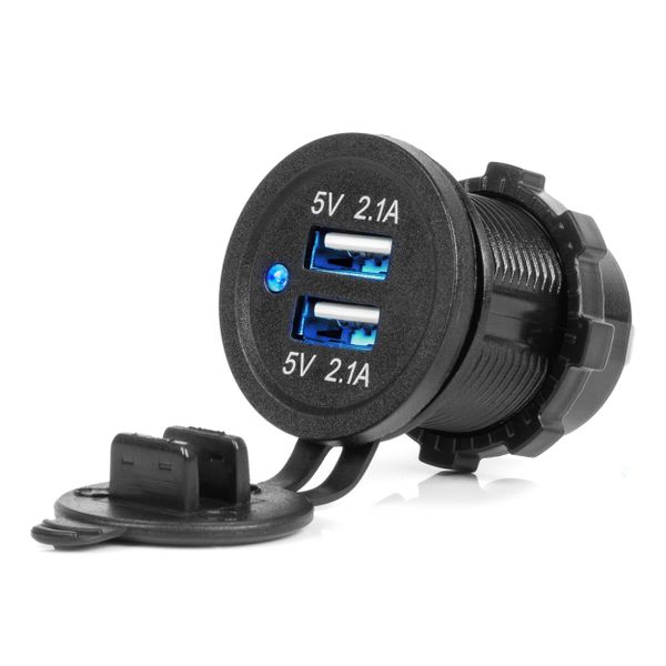 Vodotesná nabíjačka s modrým LED indikátorom 4.2A 2xUSB 12/24V AMiO-04217