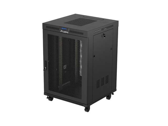 19'' Voľne stojúca racková skriňa 22u/800x800 (flat pack) čierna s presklenými dverami lcd lanberg V2