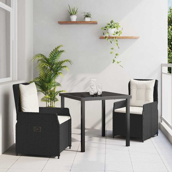 vidaXL Záhradný jedálenský set 3 pcs Čierna polyratan