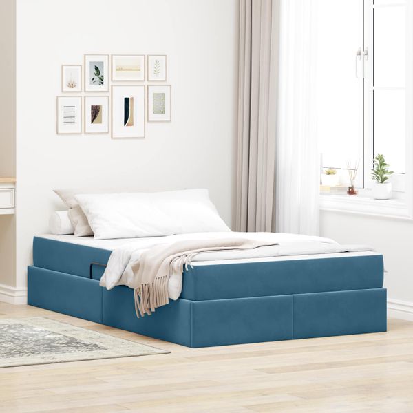 vidaXL Postel s úložným prostorem a matrací Modrá 120 x 190 cm Zamat