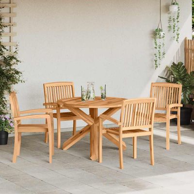 vidaXL Záhradný jedálenský set 5 pcs Prírodná Pevné akáciové drevo