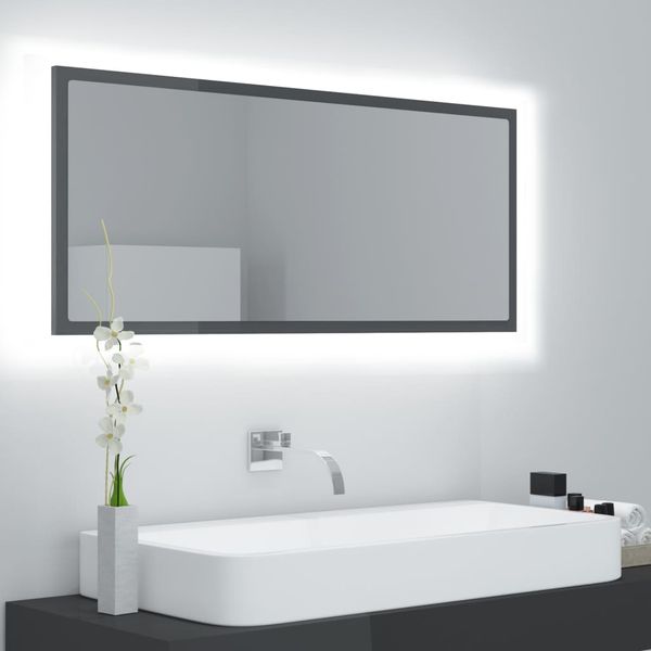 vidaXL LED kúpeľňové zrkadlo lesklé sivé 100x8,5x37 cm akryl